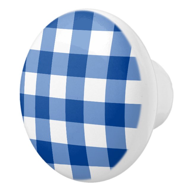 Bouton De Porte En Céramique Motif en vichy bleu (Droite)