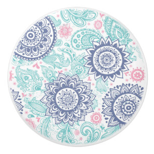 Bouton De Porte En Céramique Motif Ethnic Paisley