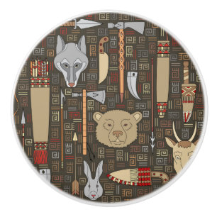 Bouton De Porte En Céramique Motif ethnique de chasse