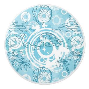Bouton De Porte En Céramique motif exotique d'océan