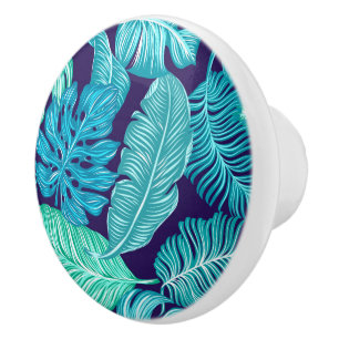 Bouton De Porte En Céramique Motif Feuille Tropical Green