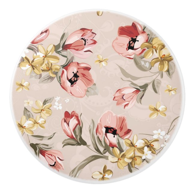 Bouton De Porte En Céramique Motif floral 3 d'élégance abstraite (Devant)