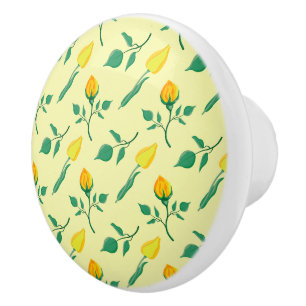 Bouton De Porte En Céramique Motif floral avec rose jaune et fleurs de tulipe