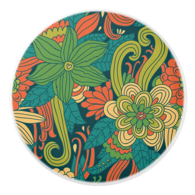 Bouton De Porte En Céramique Motif floral d'été (Devant)
