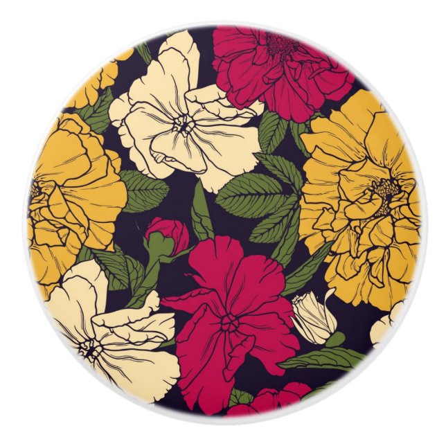 Bouton De Porte En Céramique Motif floral élégant (Devant)