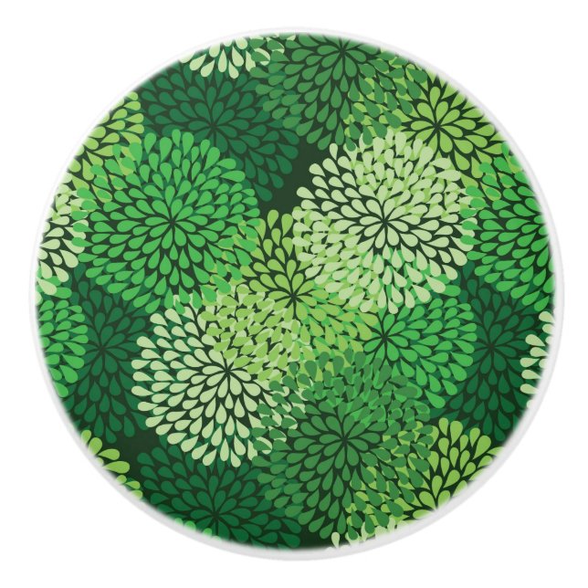 Bouton De Porte En Céramique Motif floral vert (Devant)