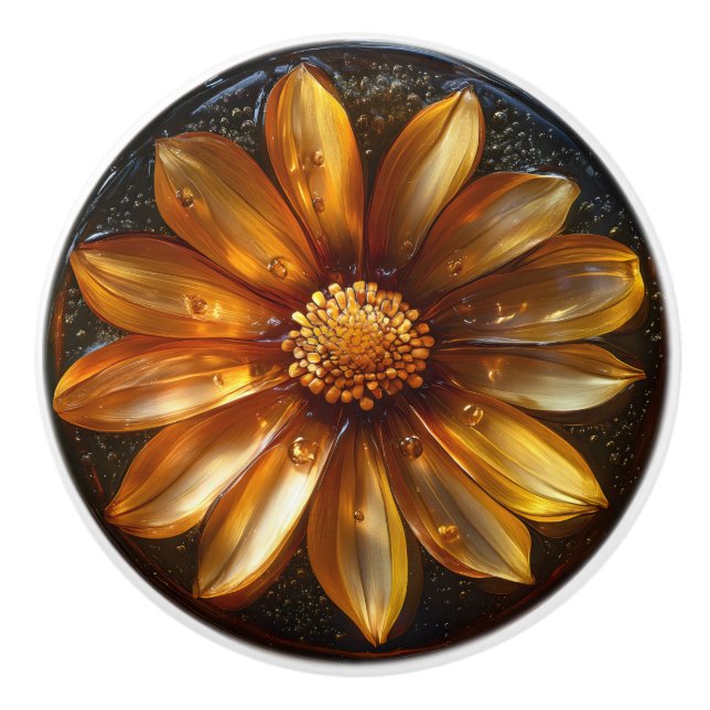 Bouton De Porte En Céramique Motif Flower Dark Amber (Devant)