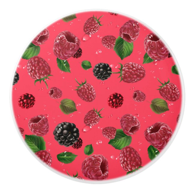 Bouton De Porte En Céramique Motif framboise (Devant)