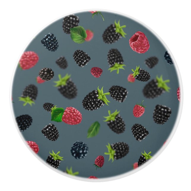 Bouton De Porte En Céramique Motif Framboise 2 (Devant)