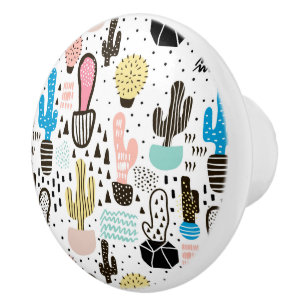 Bouton De Porte En Céramique Motif géométrique moderne de Cactus