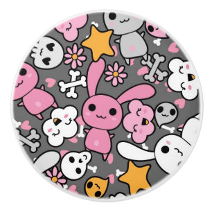 Bouton De Porte En Céramique motif gris de kawaii