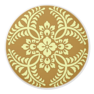 Bouton De Porte En Céramique Motif japonais de médaillon, jaune de moutarde