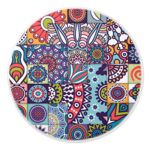 Bouton De Porte En Céramique Motif Mandala