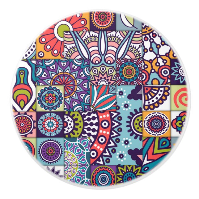 Bouton De Porte En Céramique Motif Mandala (Devant)