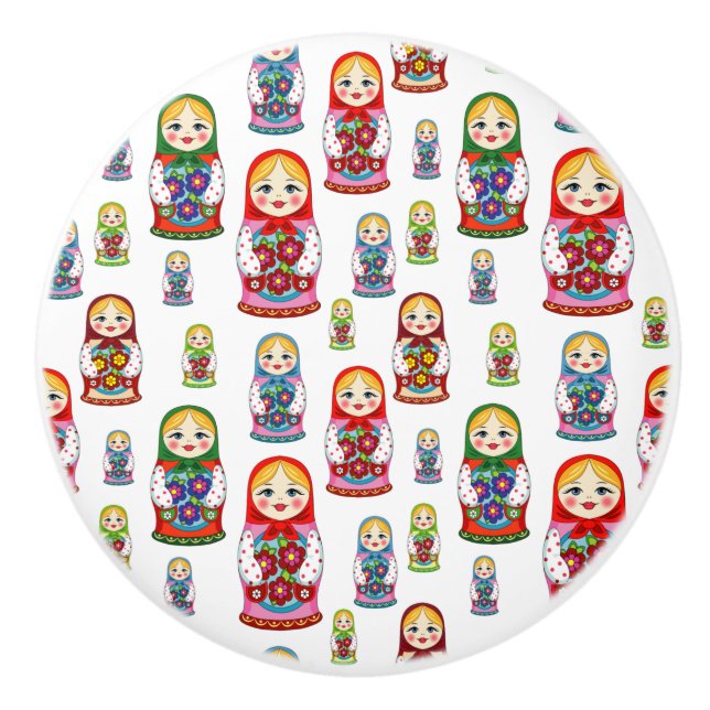 Bouton De Porte En Céramique Motif Matreshka (Devant)