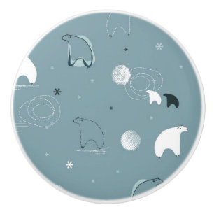 Bouton De Porte En Céramique motif montrant un polaire mignon