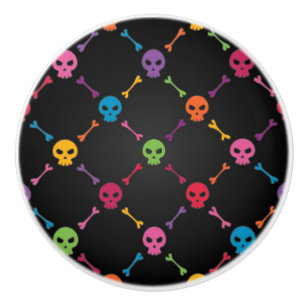 Bouton De Porte En Céramique Motif multicolore avec des crânes