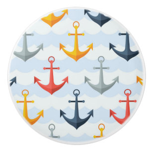 Bouton De Porte En Céramique Motif nautique avec des Ancres