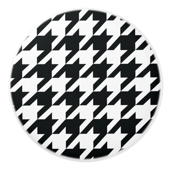 Bouton De Porte En Céramique Motif noir blanc de Houndstooth (Devant)
