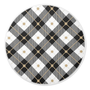 Bouton De Porte En Céramique Motif noir noir blanc plaqué