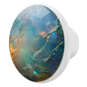 Bouton De Porte En Céramique Motif Opal bleu Gemstone