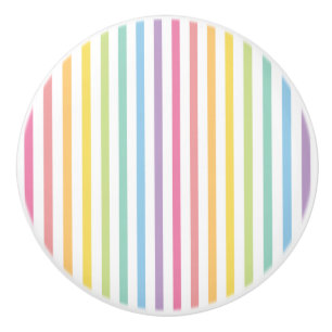 Bouton De Porte En Céramique Motif Pastel Rainbow Stripes
