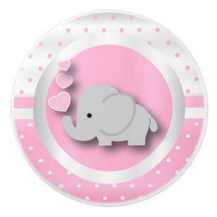 Bouton De Porte En Céramique Motif Polka Dot Bébé rose, blanc et éléphant