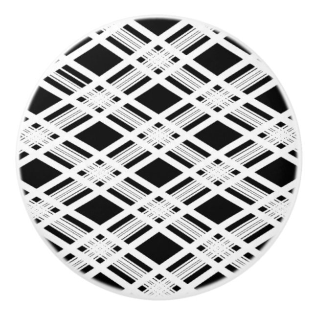 Bouton De Porte En Céramique Motif rayé de plaid (Devant)