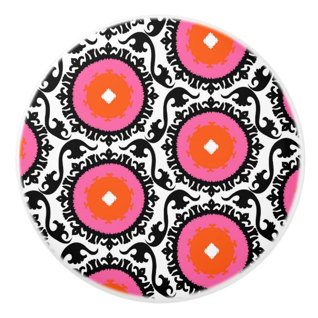 Bouton De Porte En Céramique Motif rose de Suzani (Devant)