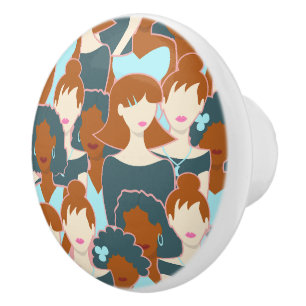 Bouton De Porte En Céramique Motif sans couture avec filles noires et blanches