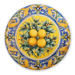 Bouton De Porte En Céramique Motif sicilien de citrons