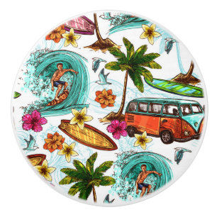 Bouton De Porte En Céramique Motif surfant d'Hawaï