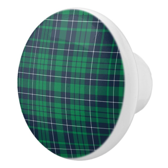 Bouton De Porte En Céramique Motif Tartan vert classique (Droite)
