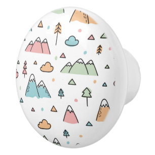 Bouton De Porte En Céramique Motif tiré par la main mignon de scène de montagne
