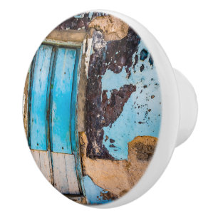 Bouton De Porte En Céramique Mur bleu et porte