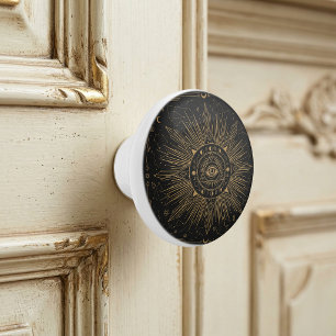 Bouton De Porte En Céramique Mystic Eye Constellations Célestes Design Or Ce