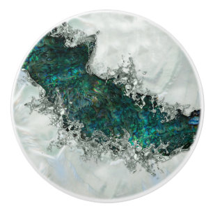 Bouton De Porte En Céramique Nacre de l'abalone Perle et Argent 1
