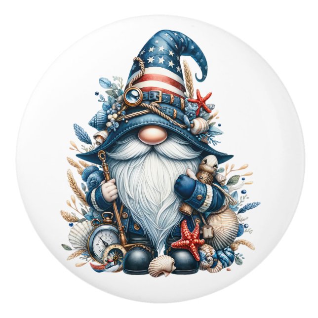 Bouton De Porte En Céramique Nautical Beach Gnome (Devant)