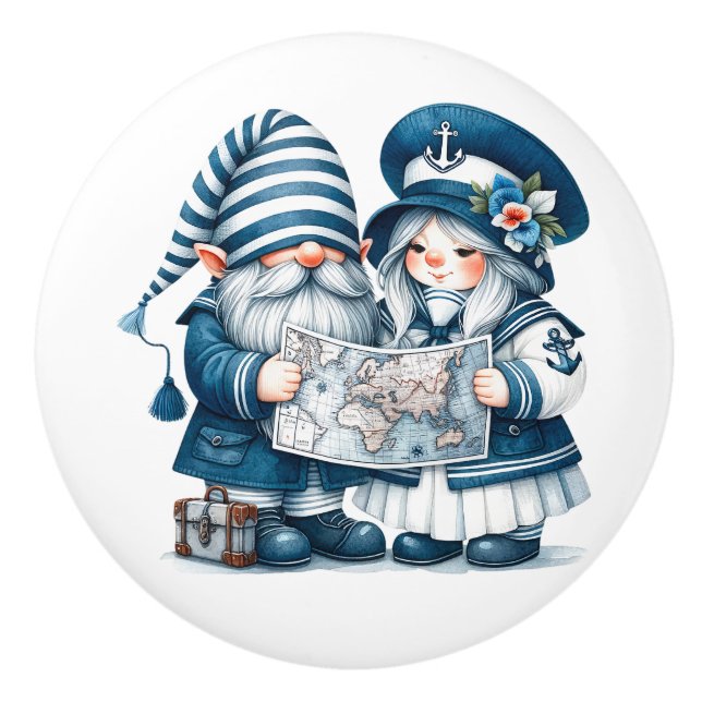 Bouton De Porte En Céramique Nautical Beach Gnome (Devant)