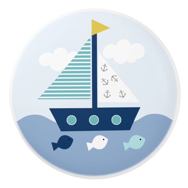 Bouton De Porte En Céramique Nautical Sailboat Nursery Drawer Pull Knoth (Devant)