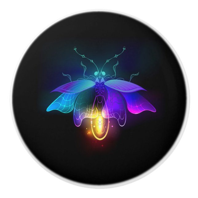 Bouton De Porte En Céramique Neon Firefly sur noir (Devant)