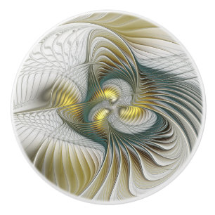 Bouton De Porte En Céramique Nobly Golden Turquoise Imaginaire Fractal Art