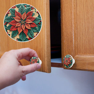 Bouton De Porte En Céramique Noël rouge Poinsettia