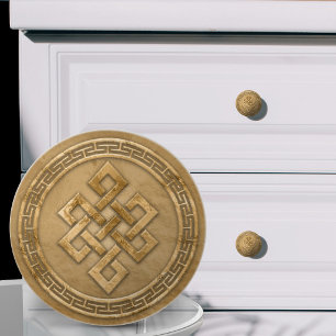 Bouton De Porte En Céramique Nœud Chinois Infini Rouge et Or