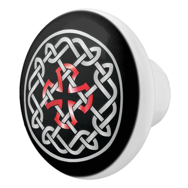 Bouton De Porte En Céramique Noeud métallique rouge Celtique (Droite)