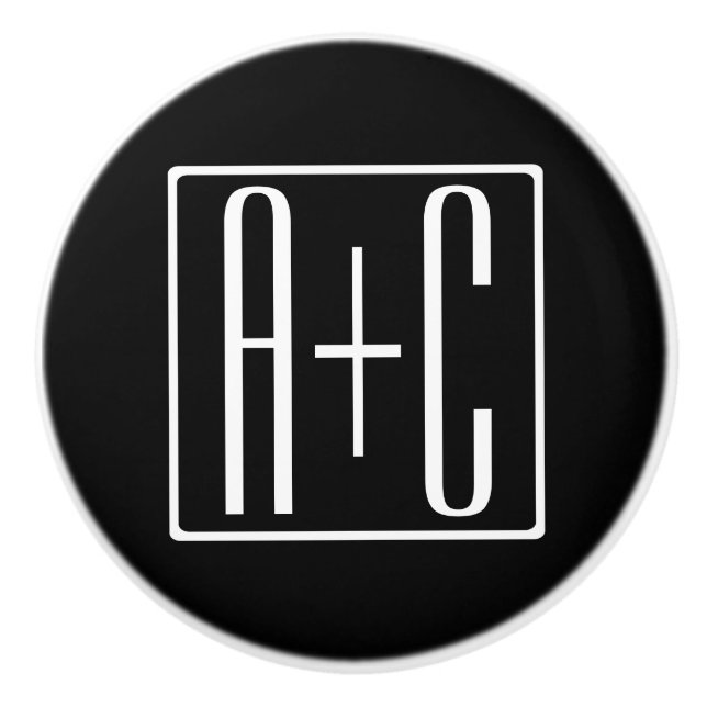 Bouton De Porte En Céramique Noir & Blanc | Initiales de couple (Devant)