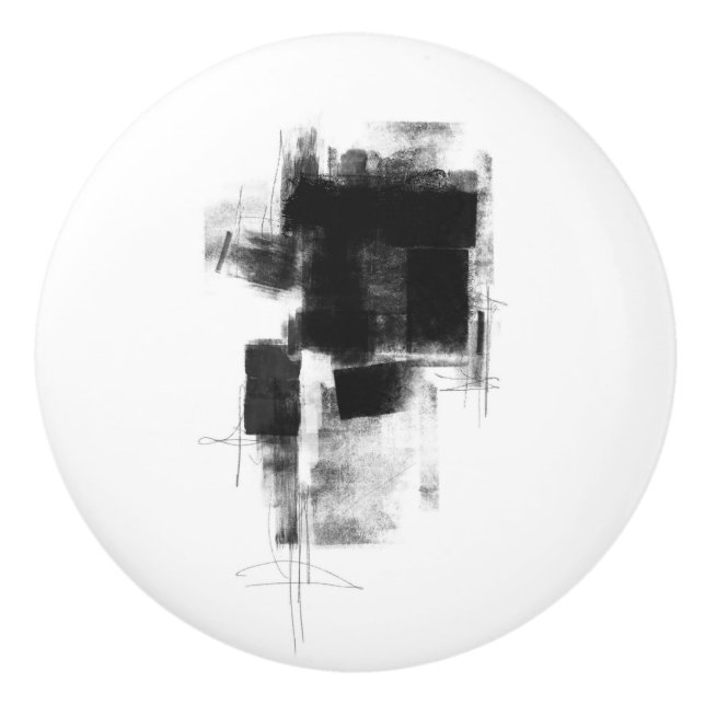 Bouton De Porte En Céramique Noir et blanc minimum Abstrait Artiste (Devant)