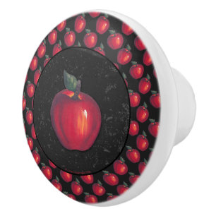 Bouton De Porte En Céramique Noir rouge de pommes