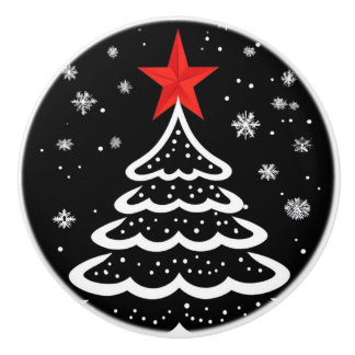 Bouton De Porte En Céramique Noir & Rouge Noël