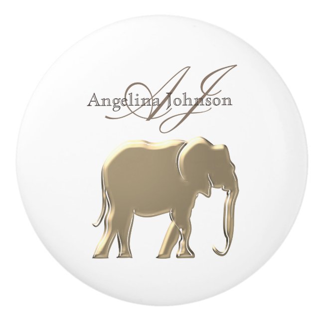 Bouton De Porte En Céramique Nom du monogramme élégant Elephant Gold (Devant)